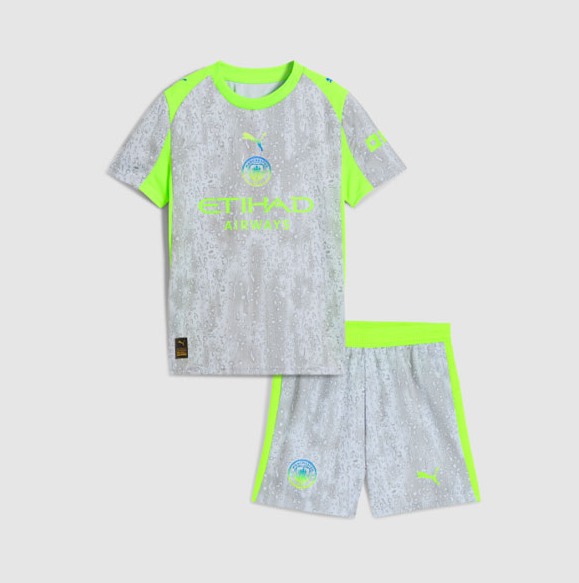 2025-26 Manchester City Third Kids Soccer Kits Shirt With Shorts